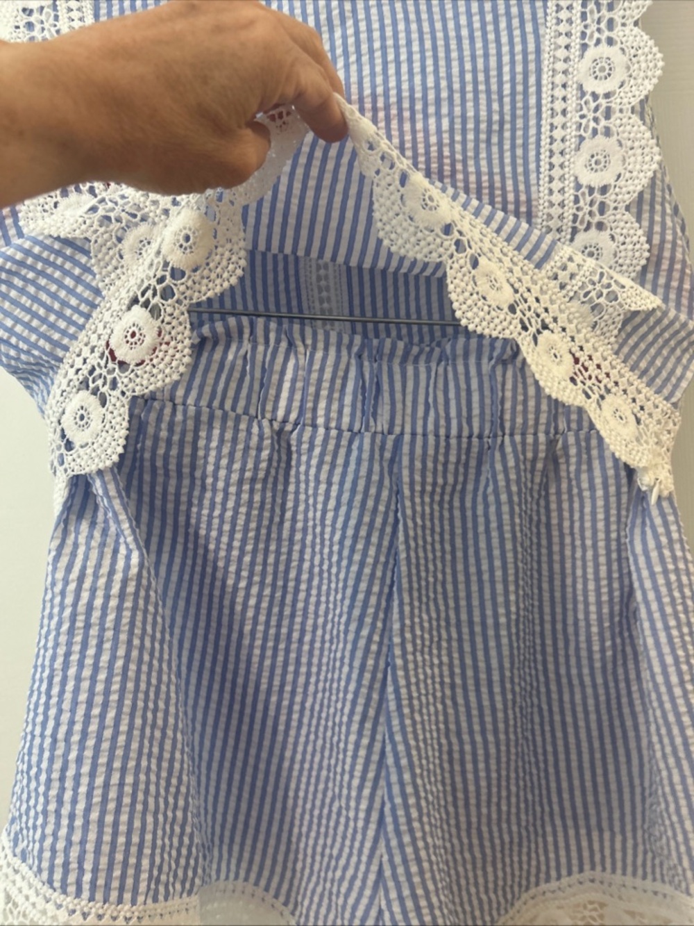 Blue and White Striped Lace-Trim Women's Shorts Set - Picture 5 of 5